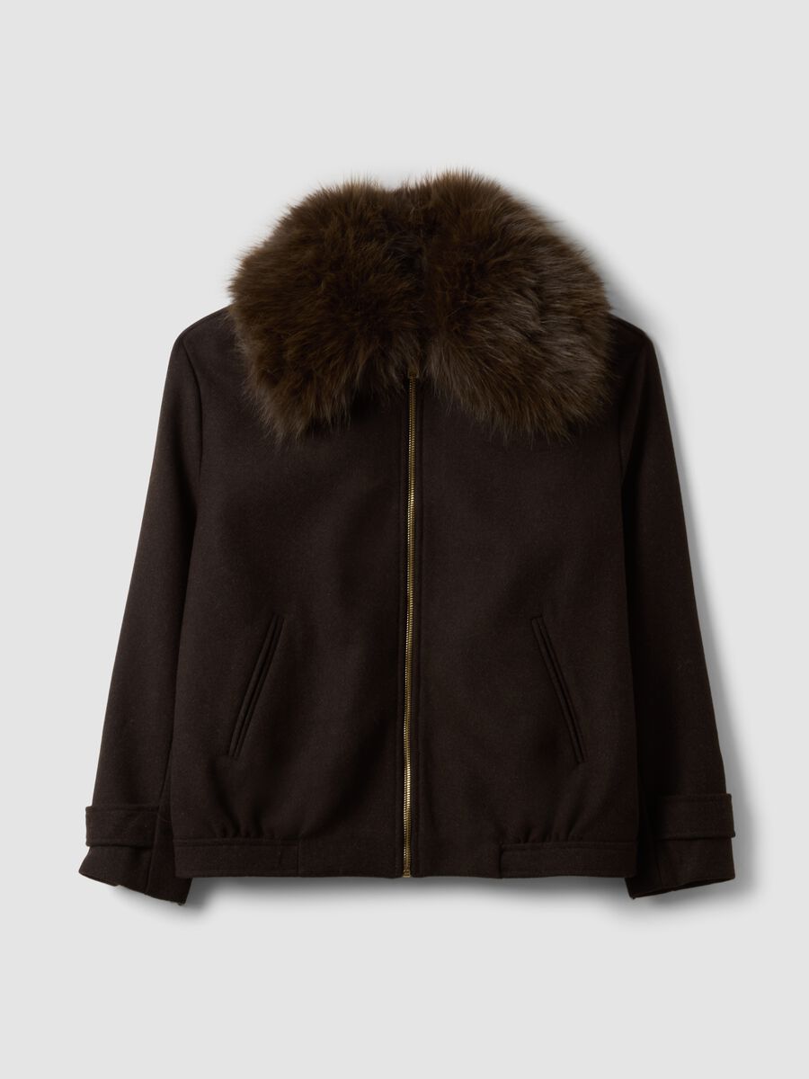 Brown wool and viscose blend jacket with zip_0