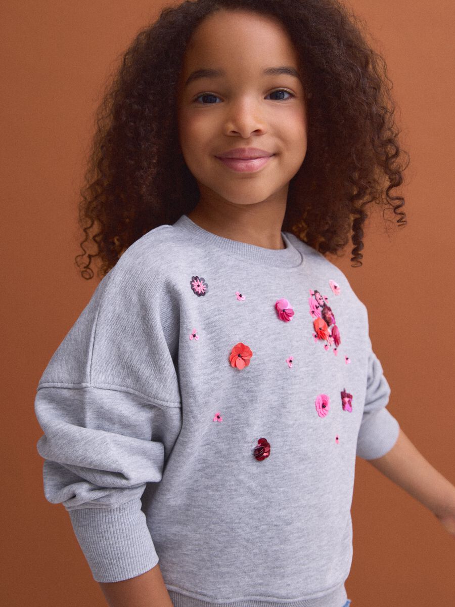 Grey cotton-blend crew-neck sweatshirt with sequins_0