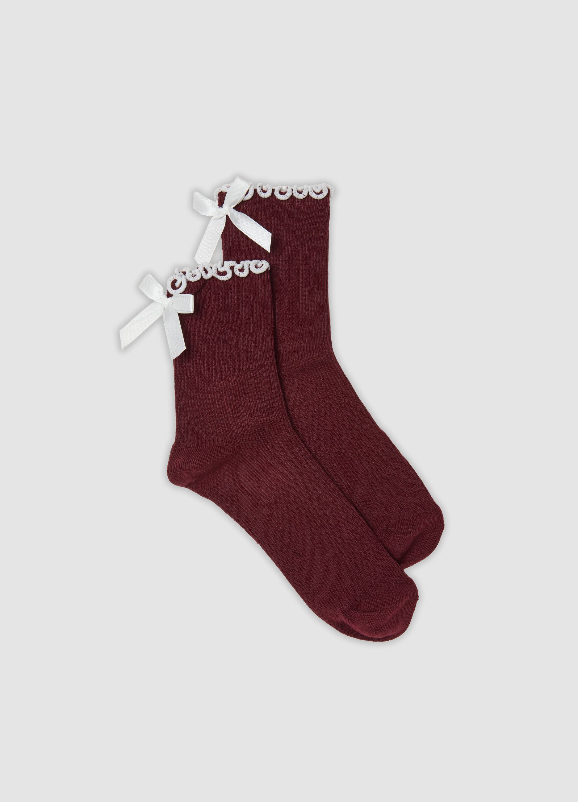 Red organic cotton-blend socks with bows