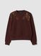 Brown cotton-blend sweatshirt with embroidered crew neck_0