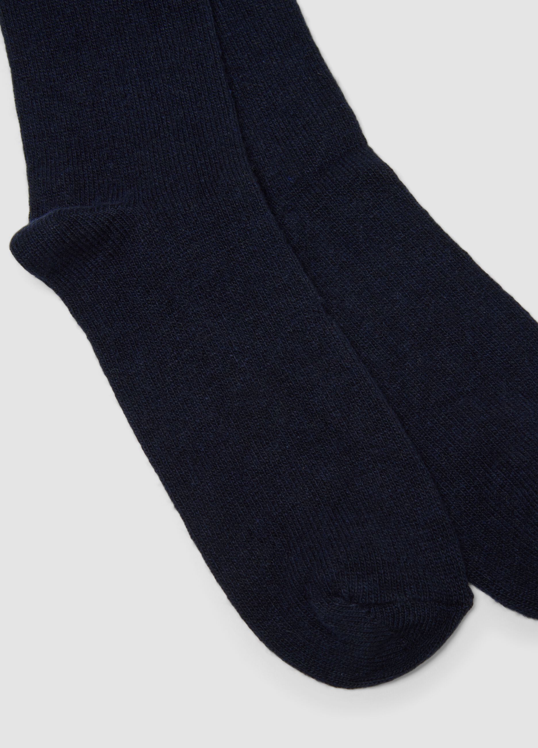 Blue over-the-calf socks in wool, viscose and stretch cashmere
