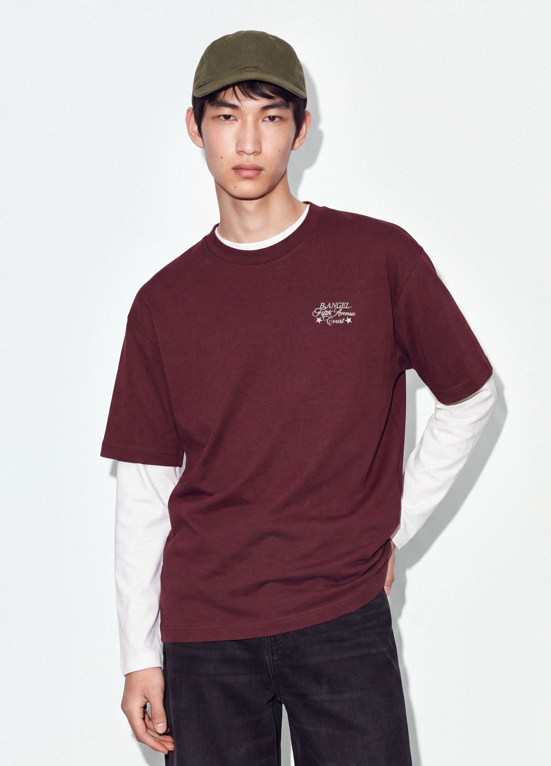 Red pure cotton cropped T-shirt with boxy-fit print