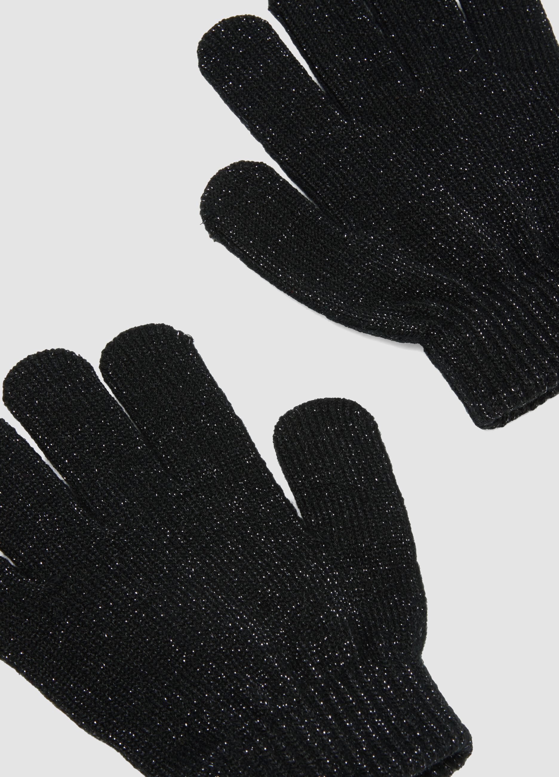 Black stretch-fabric gloves with shimmer threads