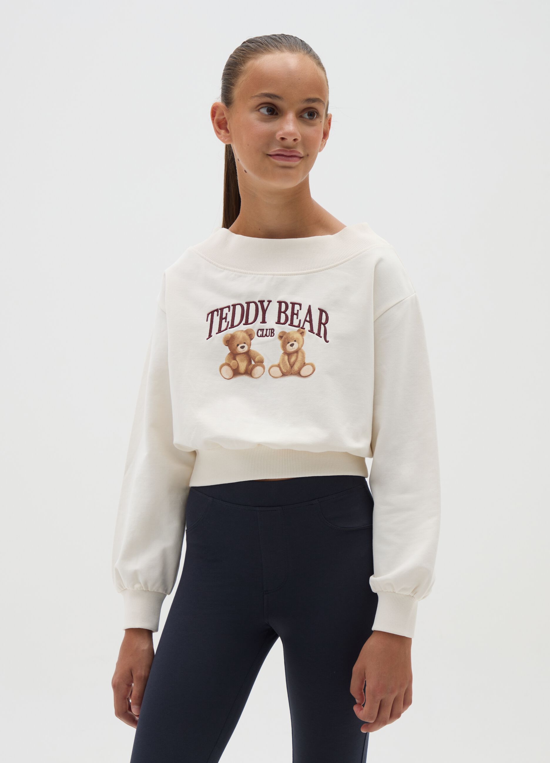 Beige cotton relaxed fit girls' sweatshirt