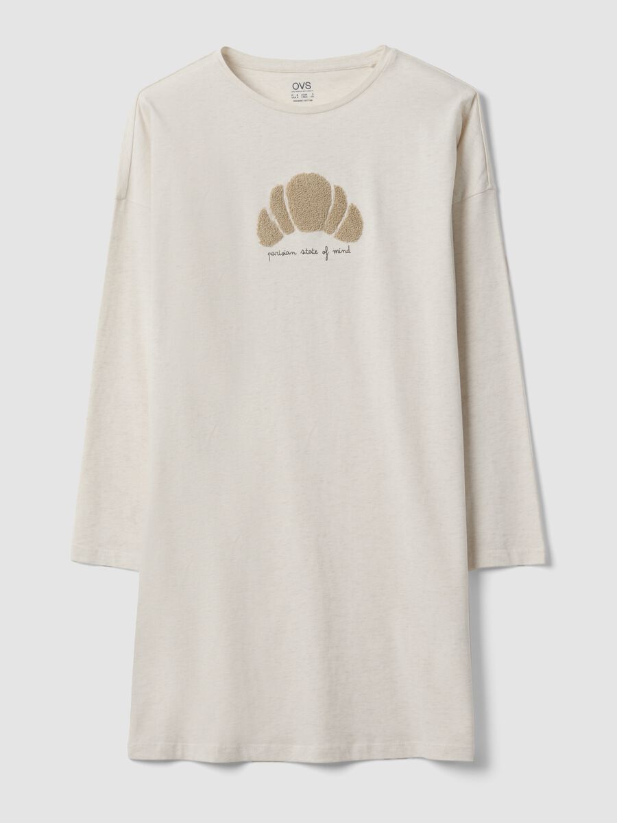 Camicia da notte beige in puro cotone organico con stampa cornetto_4