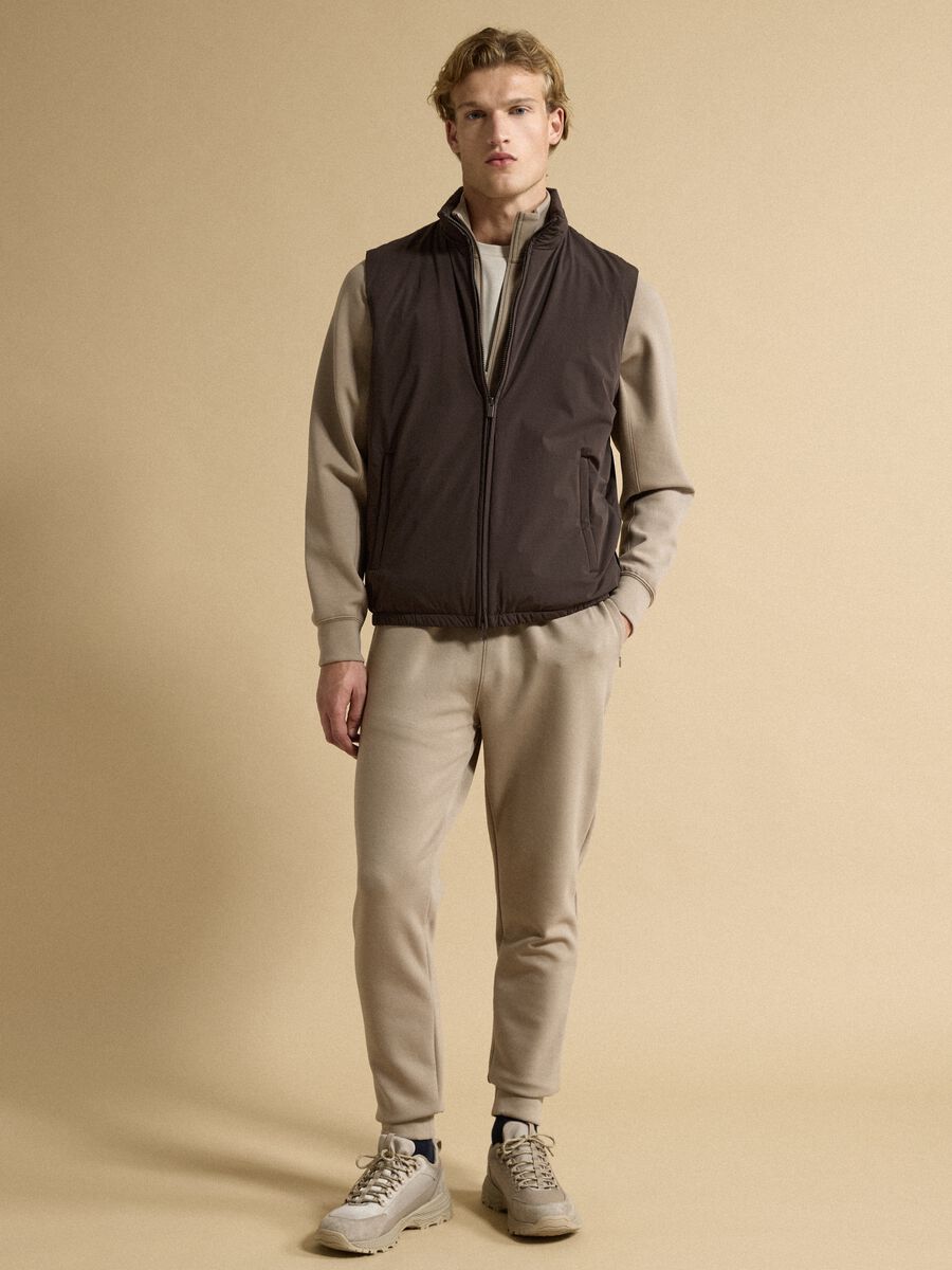 Brown stretch-fabric gilet with zip_1