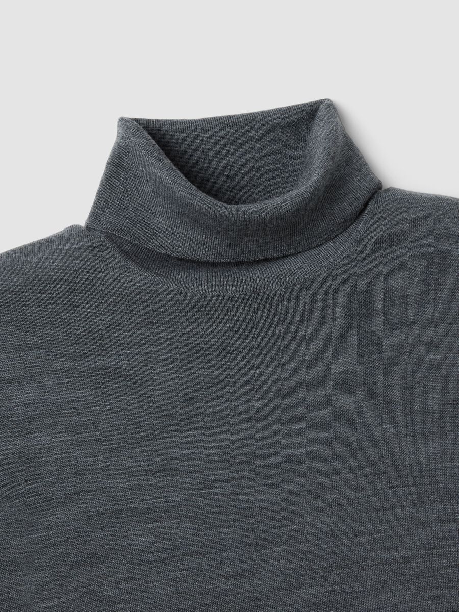Grey Marl Merino Wool Roll-Neck Jumper_1