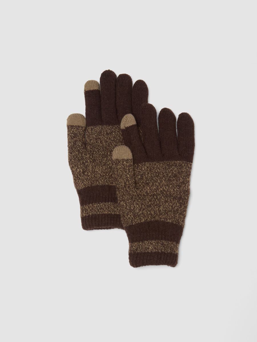 Brown stretch viscose and wool gloves_0