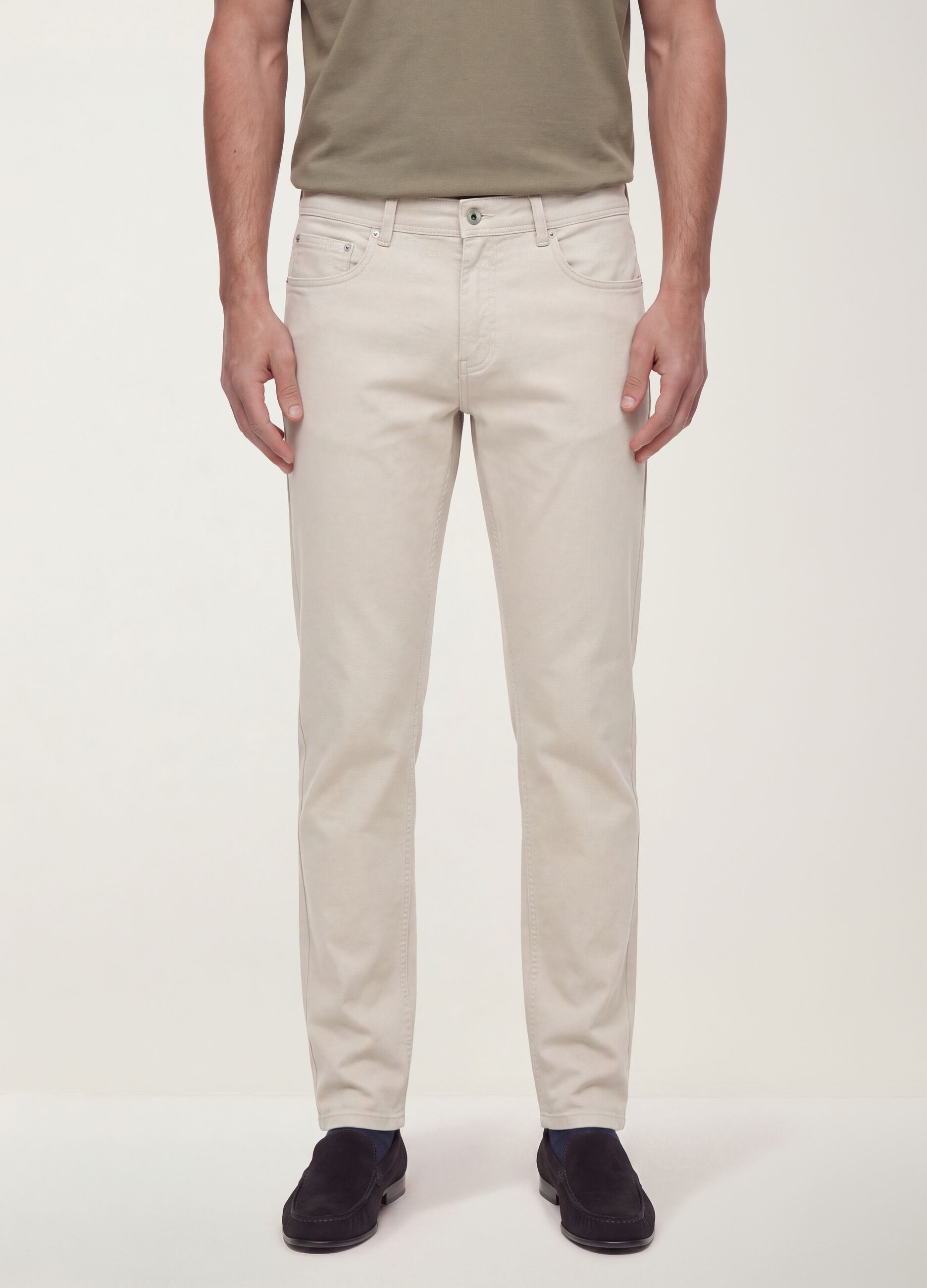 Pantaloni beige in dobby di cotone elasticizzato slim fit