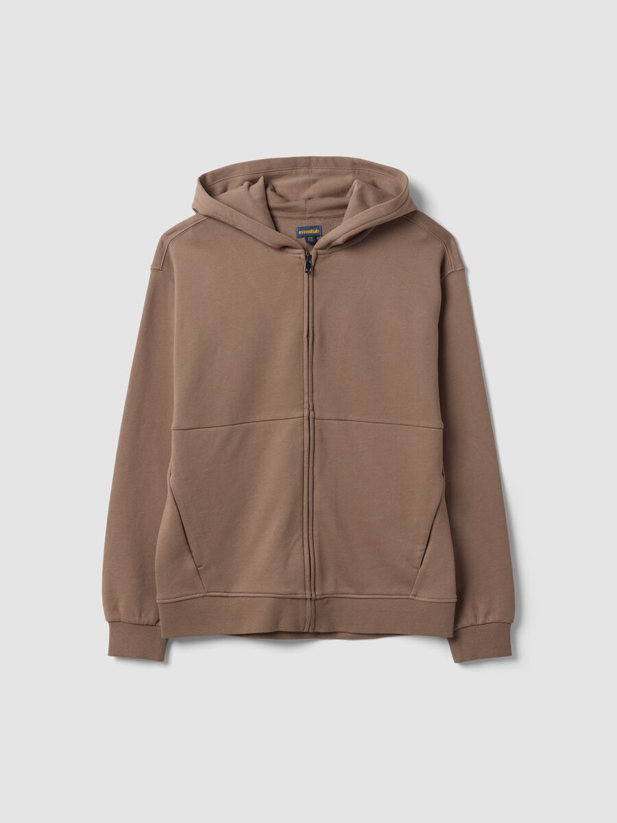 Beige organic cotton zip-up hoodie for boys, relaxed fit_0