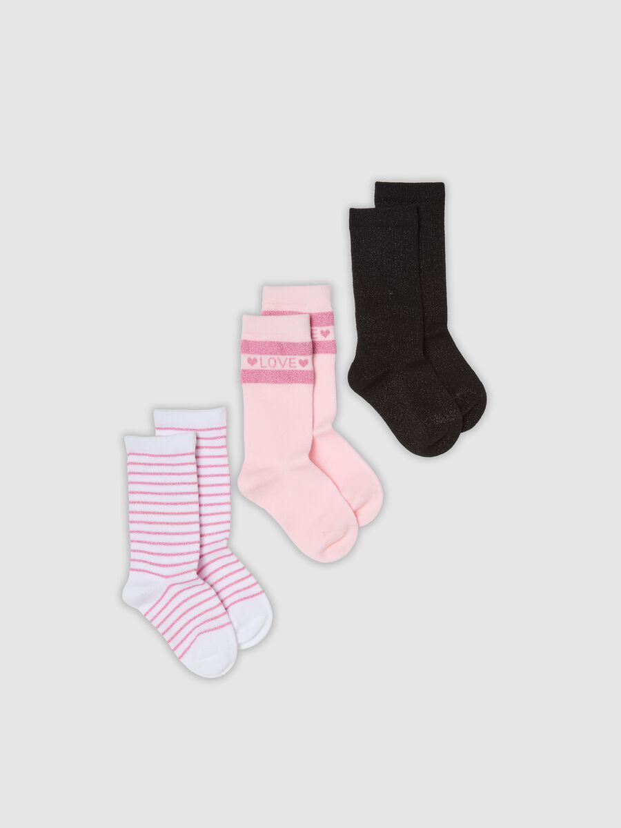 Tripack di calze midi rosa in cotone organico elasticizzato_0