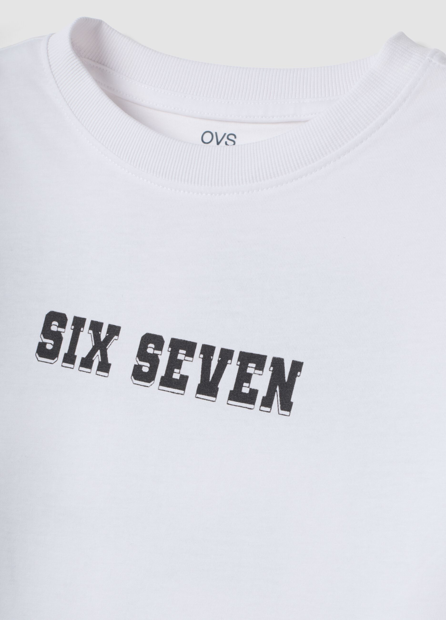White pure cotton T-shirt with Six Seven prints, regular fit