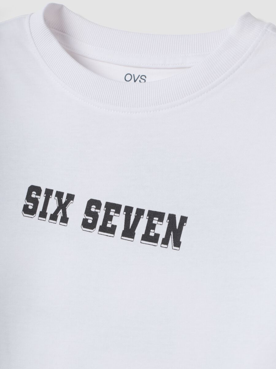 White pure cotton T-shirt with Six Seven prints, regular fit_1