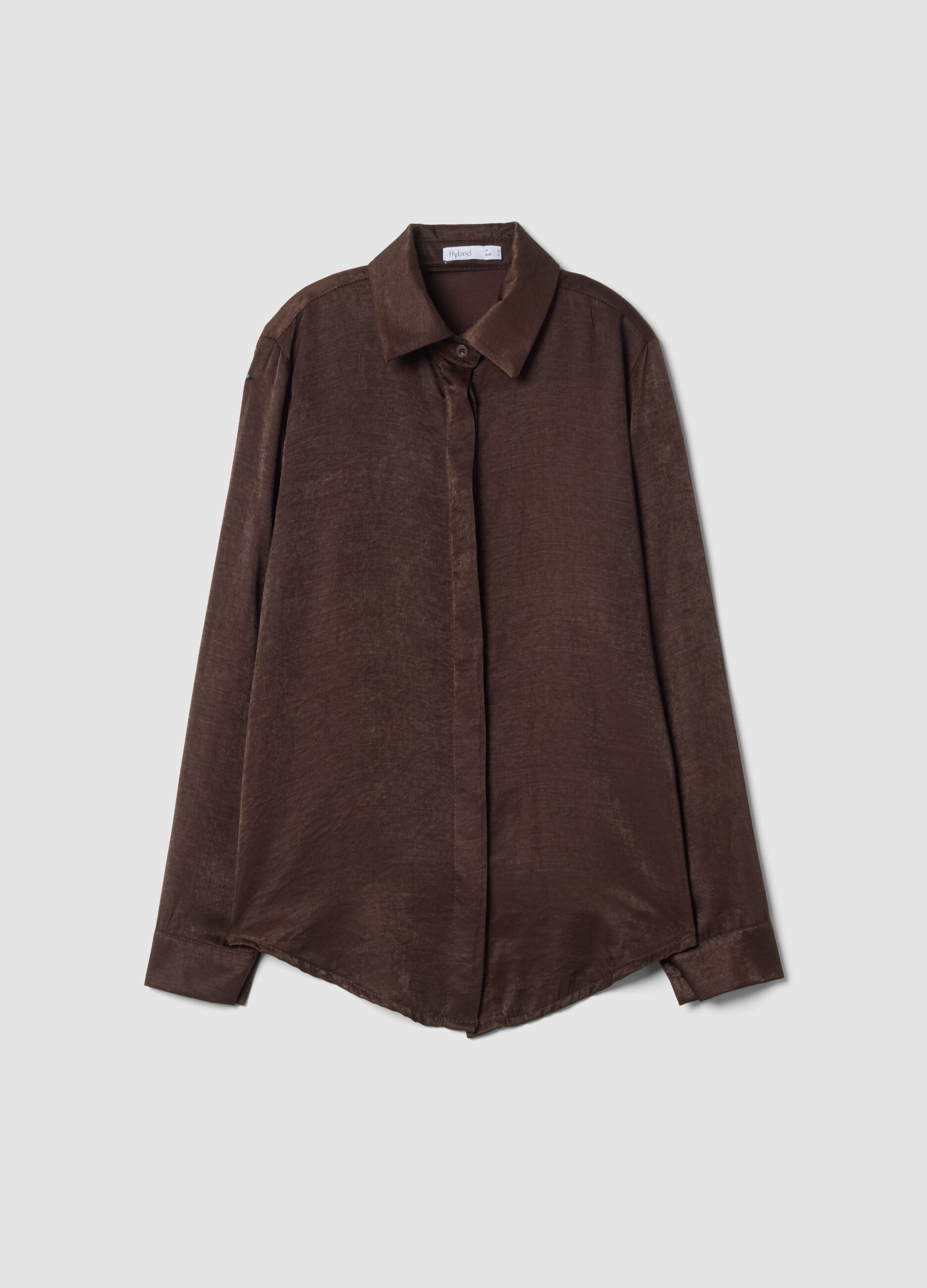Brown viscose-blend shacket, regular fit
