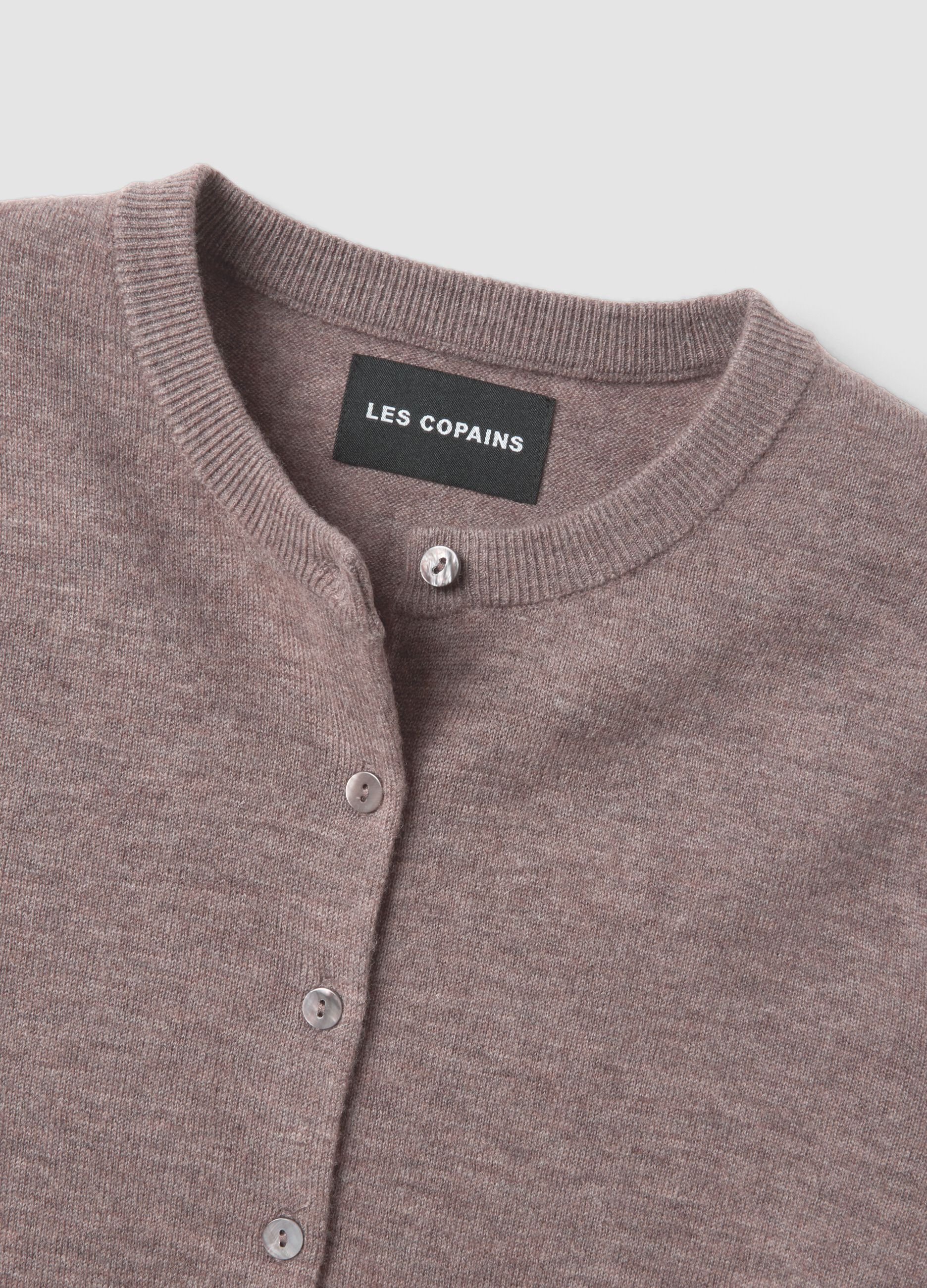 Cardigan grigio in pura lana con girocollo e bottoni regular fit