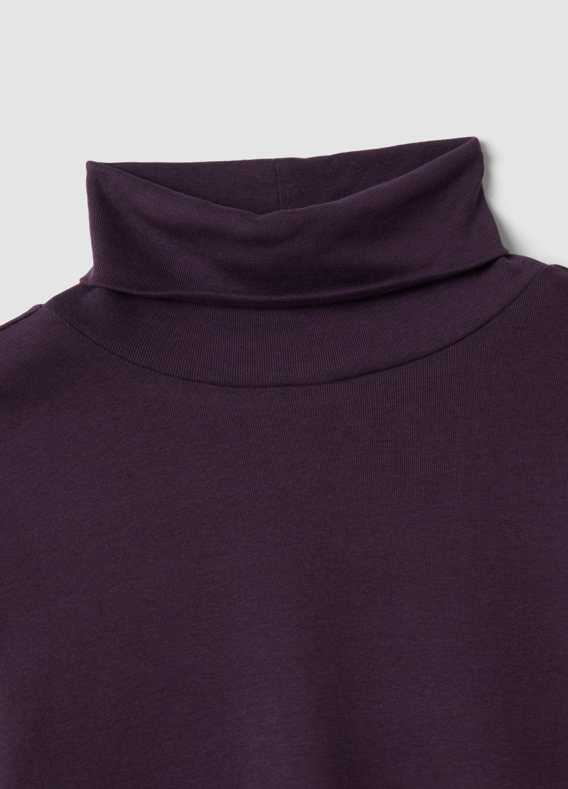 Purple pure cotton long-sleeve crew-neck top