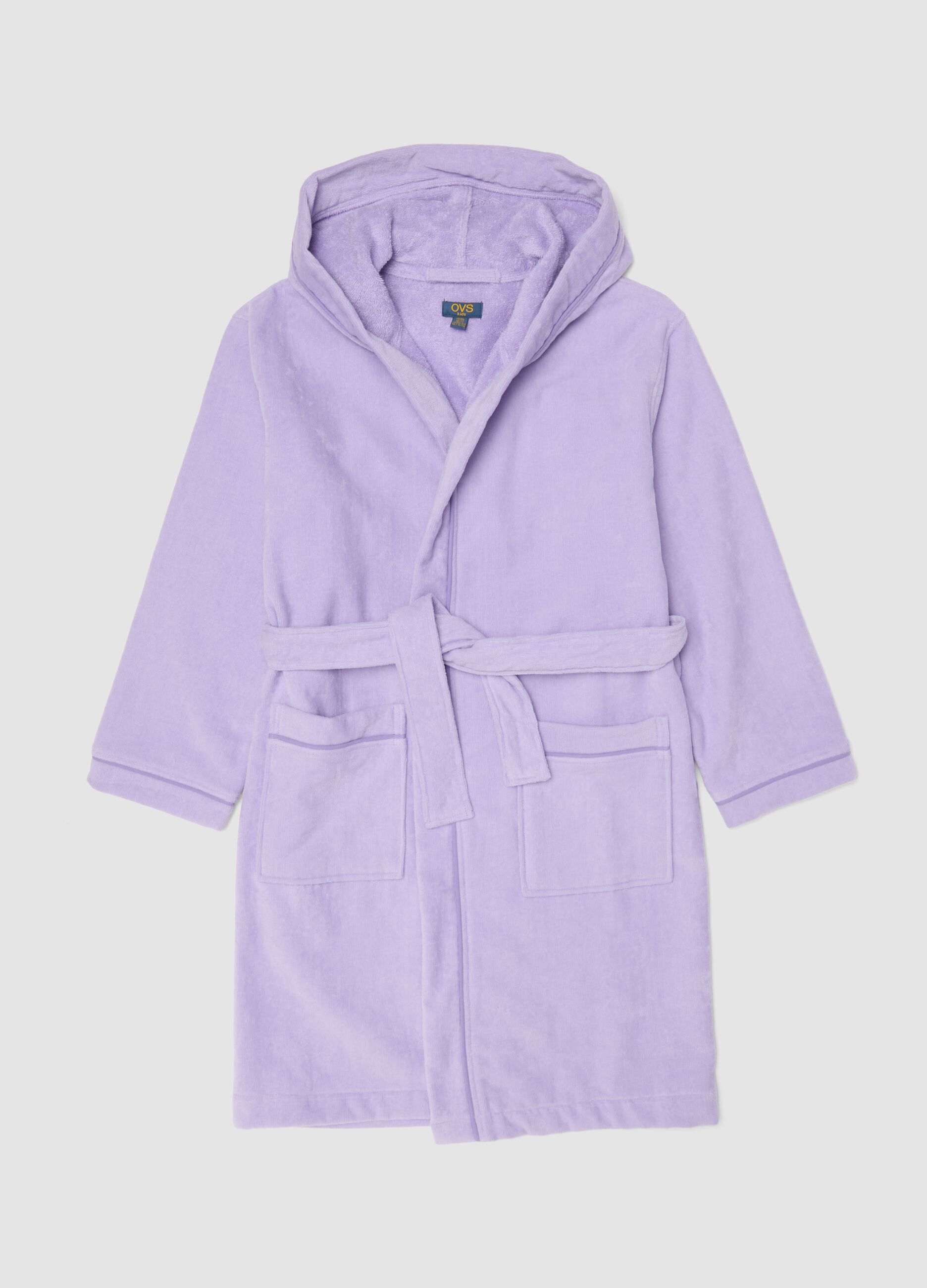 Purple organic cotton hooded bathrobe for girls