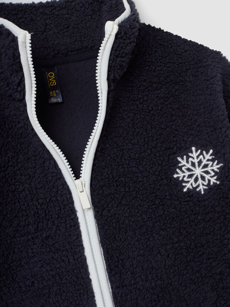 Blue sherpa zip-up dressing gown with two pockets_1