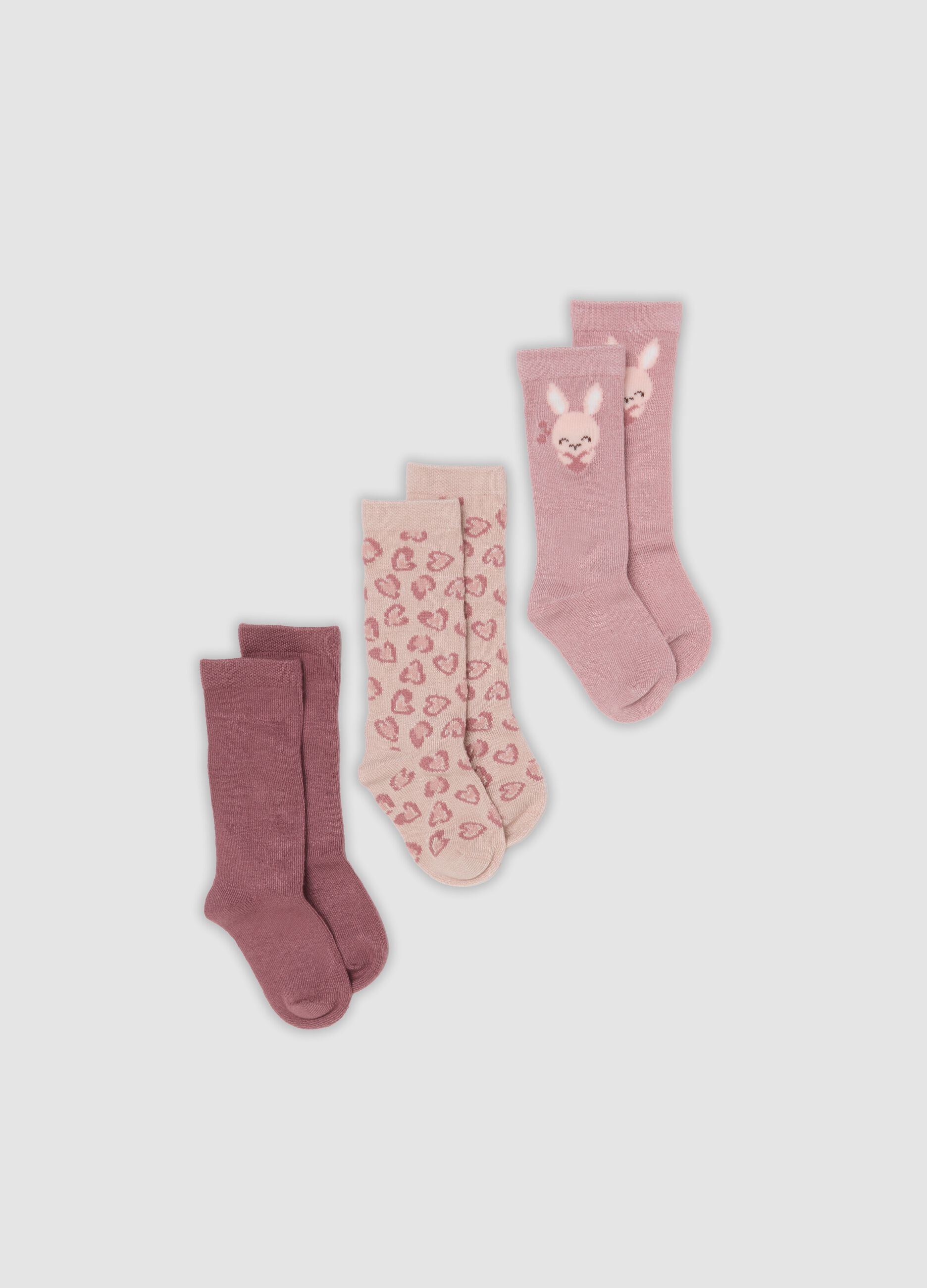 Tripack di calze lunghe rosa in tessuto elasticizzato