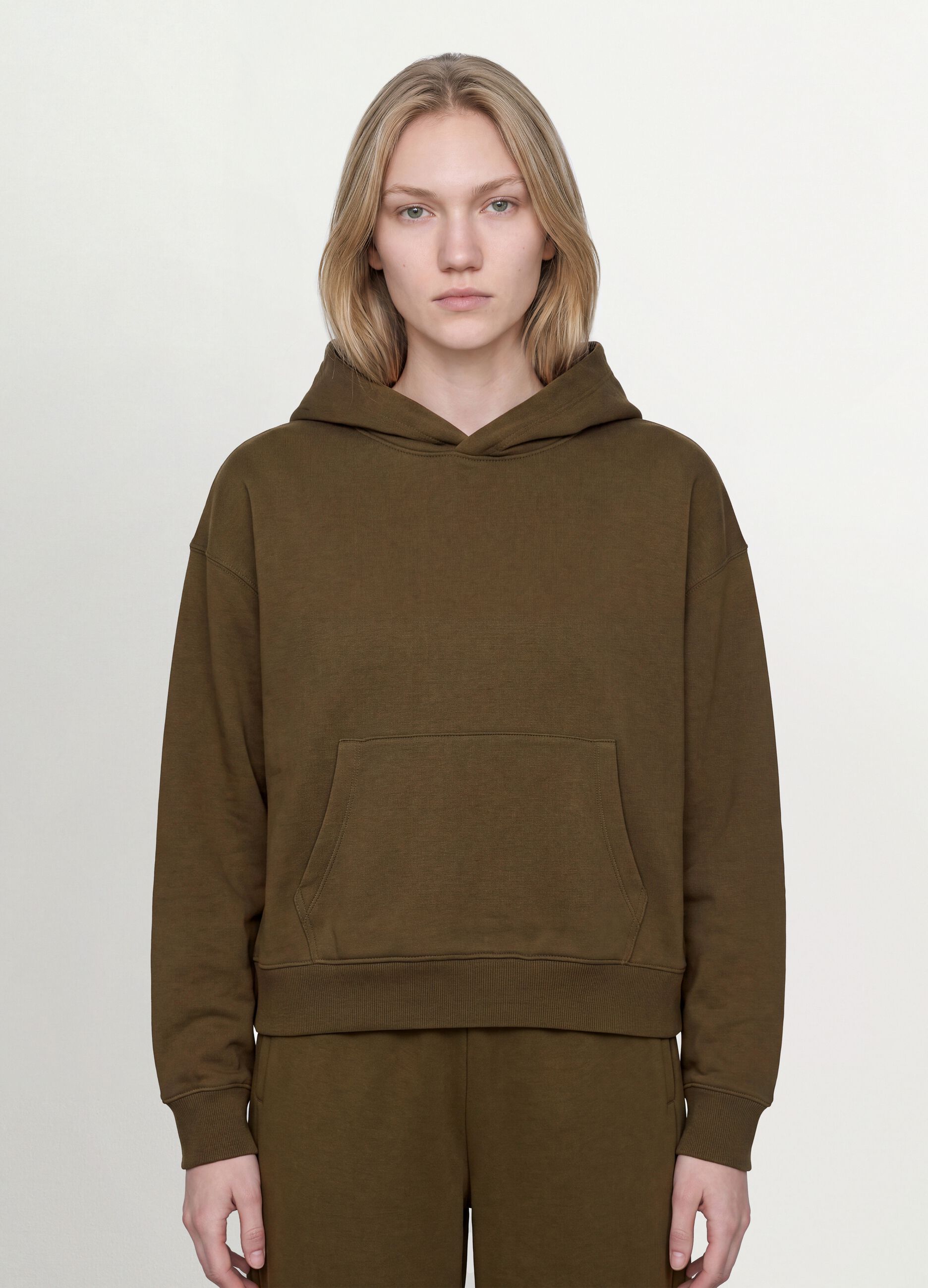 Green cotton-blend hoodie in a regular fit