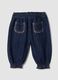 Blue denim joggers in cotton-viscose blend with floral embroidery, comfort fit_0