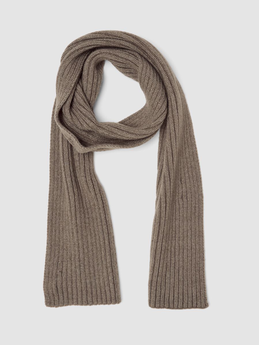 Grey ribbed knit scarf_0