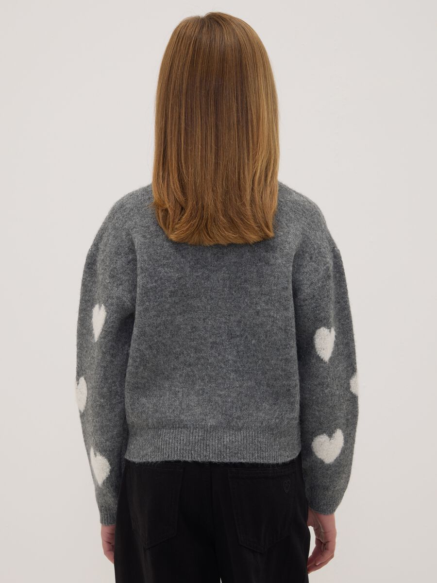 Maglia grigia melange in tessuto elasticizzato girocollo con cuori_2
