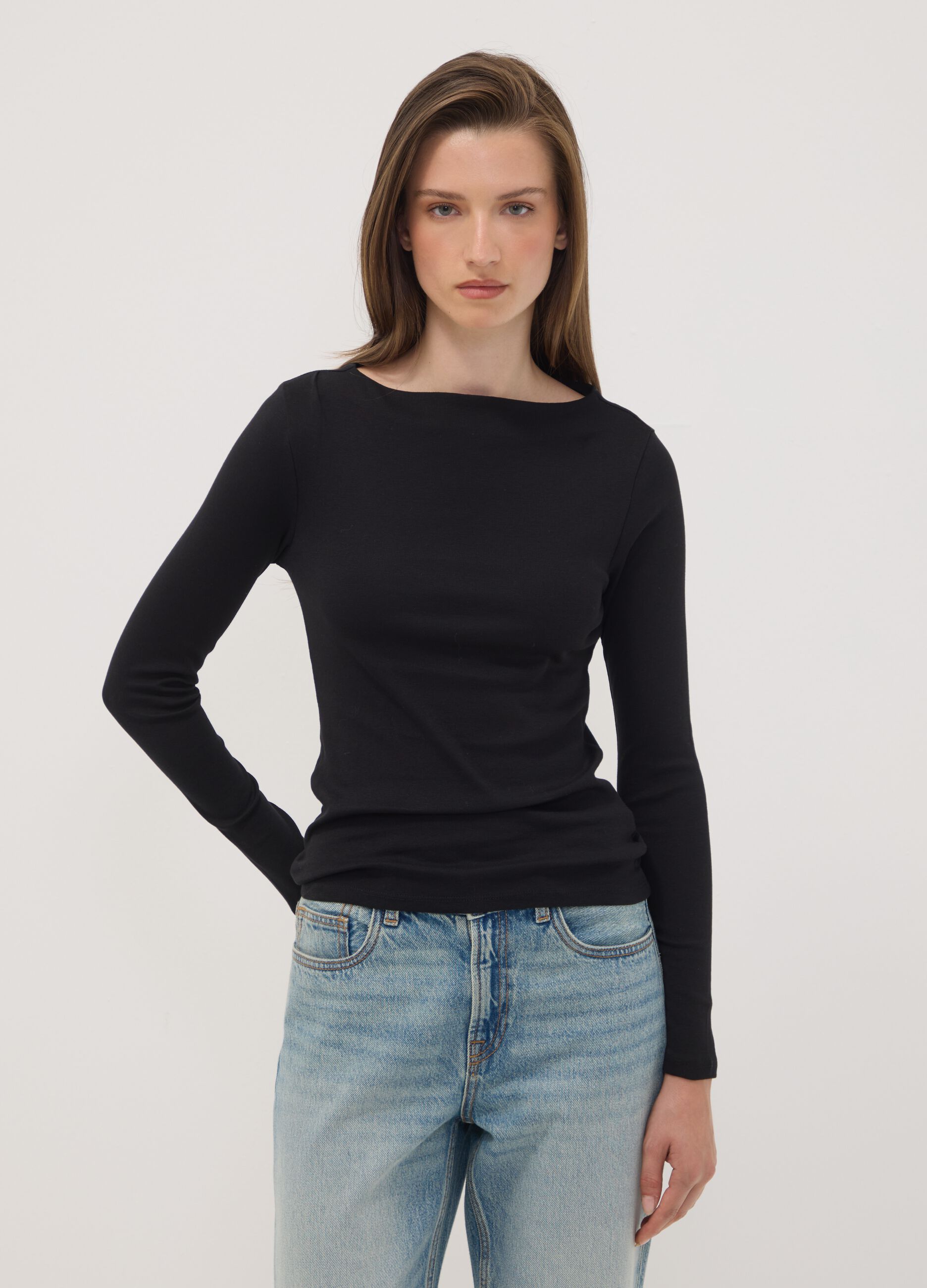 Black pure cotton crew-neck T-shirt