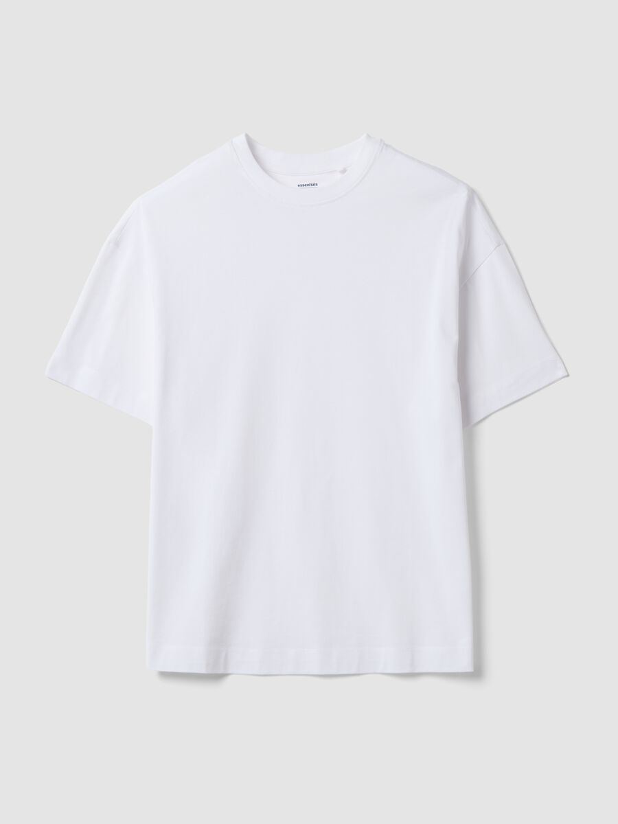 White oversized pure cotton short-sleeve T-shirt_0