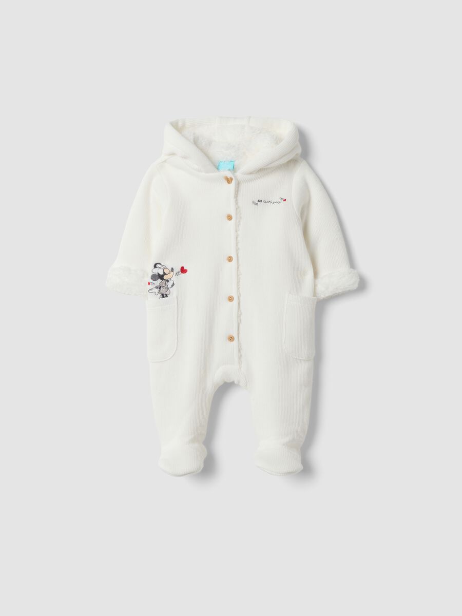 Tutina bianca con cappuccio in misto cotone con stampa Minnie_0