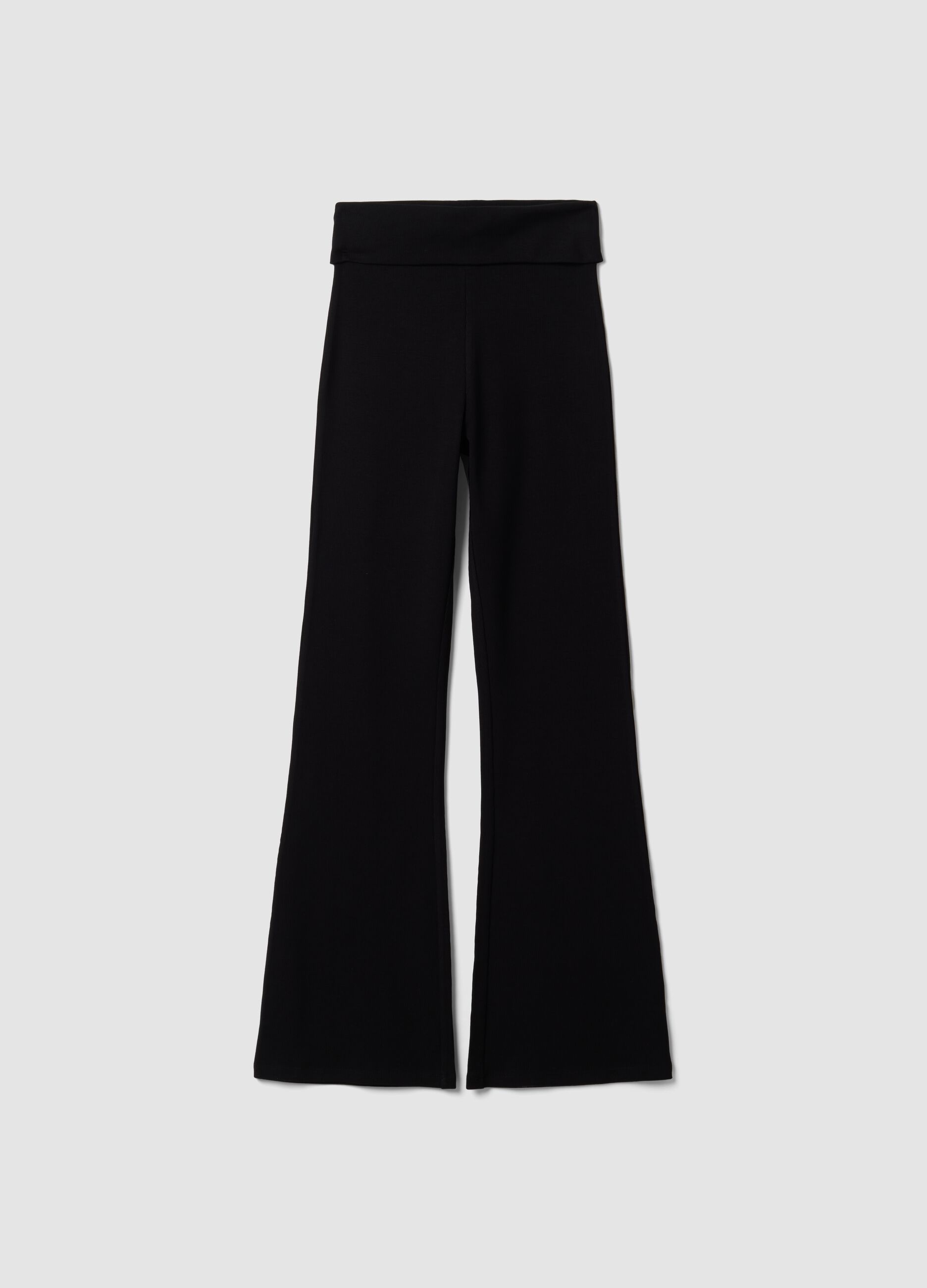 Black flared ribbed pure cotton leggings