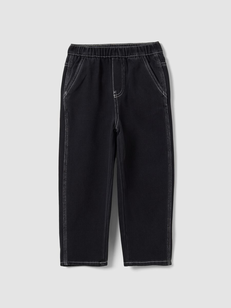 Jogger nero in misto cotone e viscosa con vita elasticizzata per bambino_5