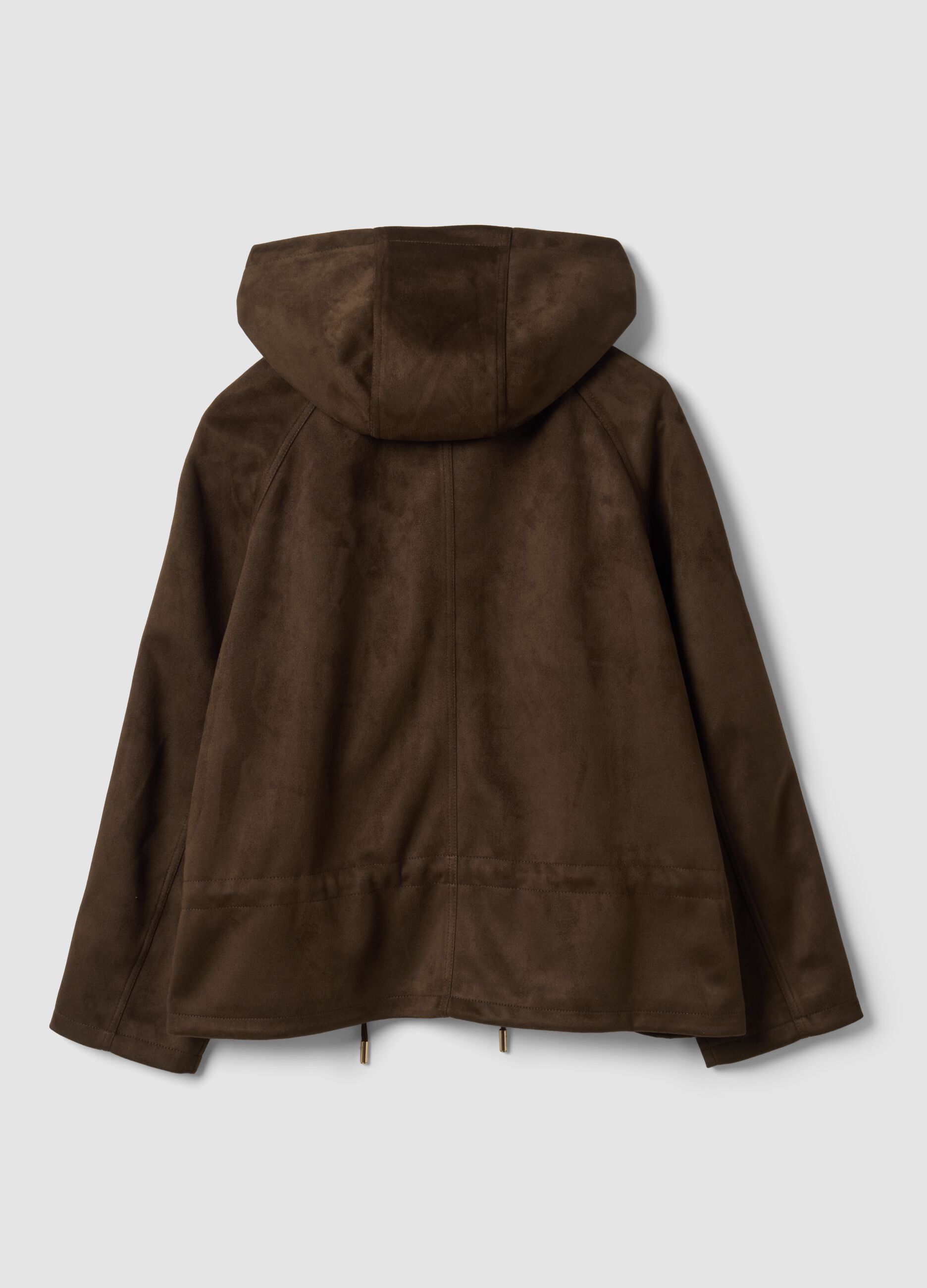Parka marrone con cappuccio e chiusura zip e bottoni