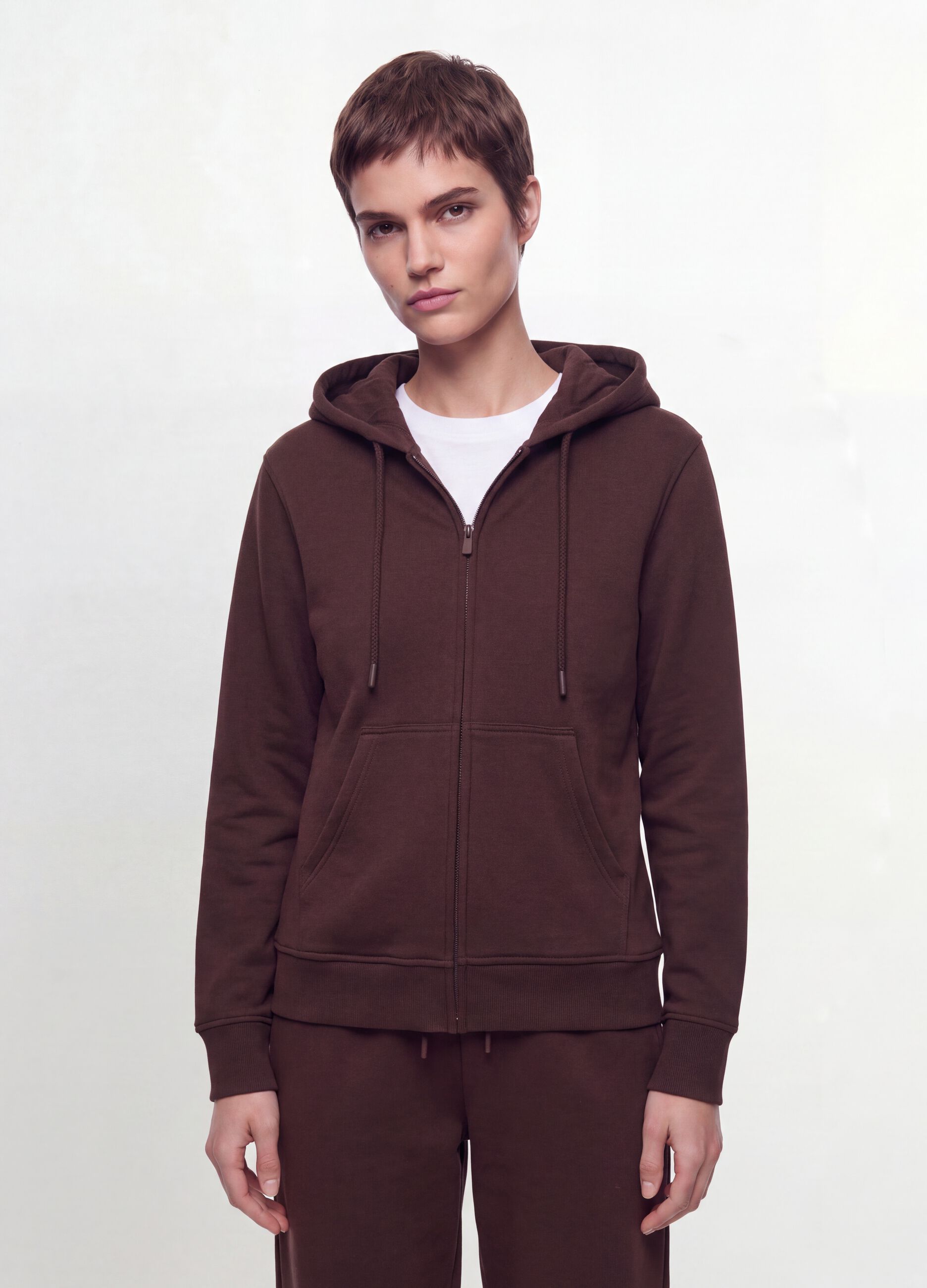 Brown cotton-blend regular-fit hoodie