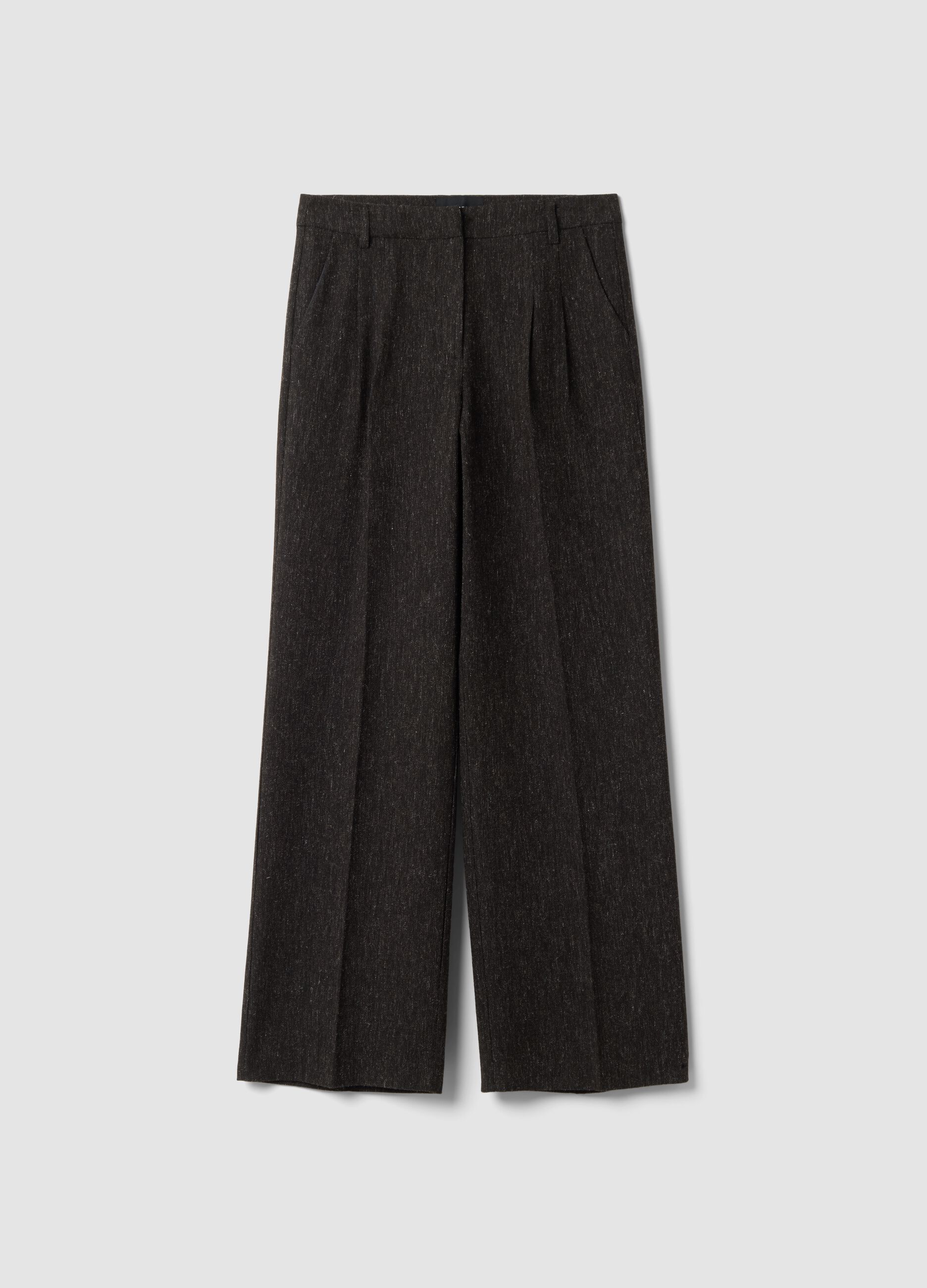 Brown wool and viscose-blend straight-leg trousers