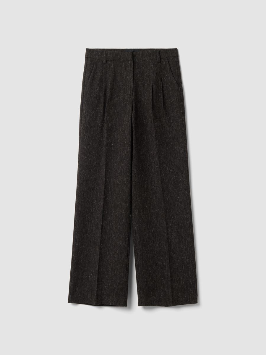 Brown wool and viscose-blend straight-leg trousers_0