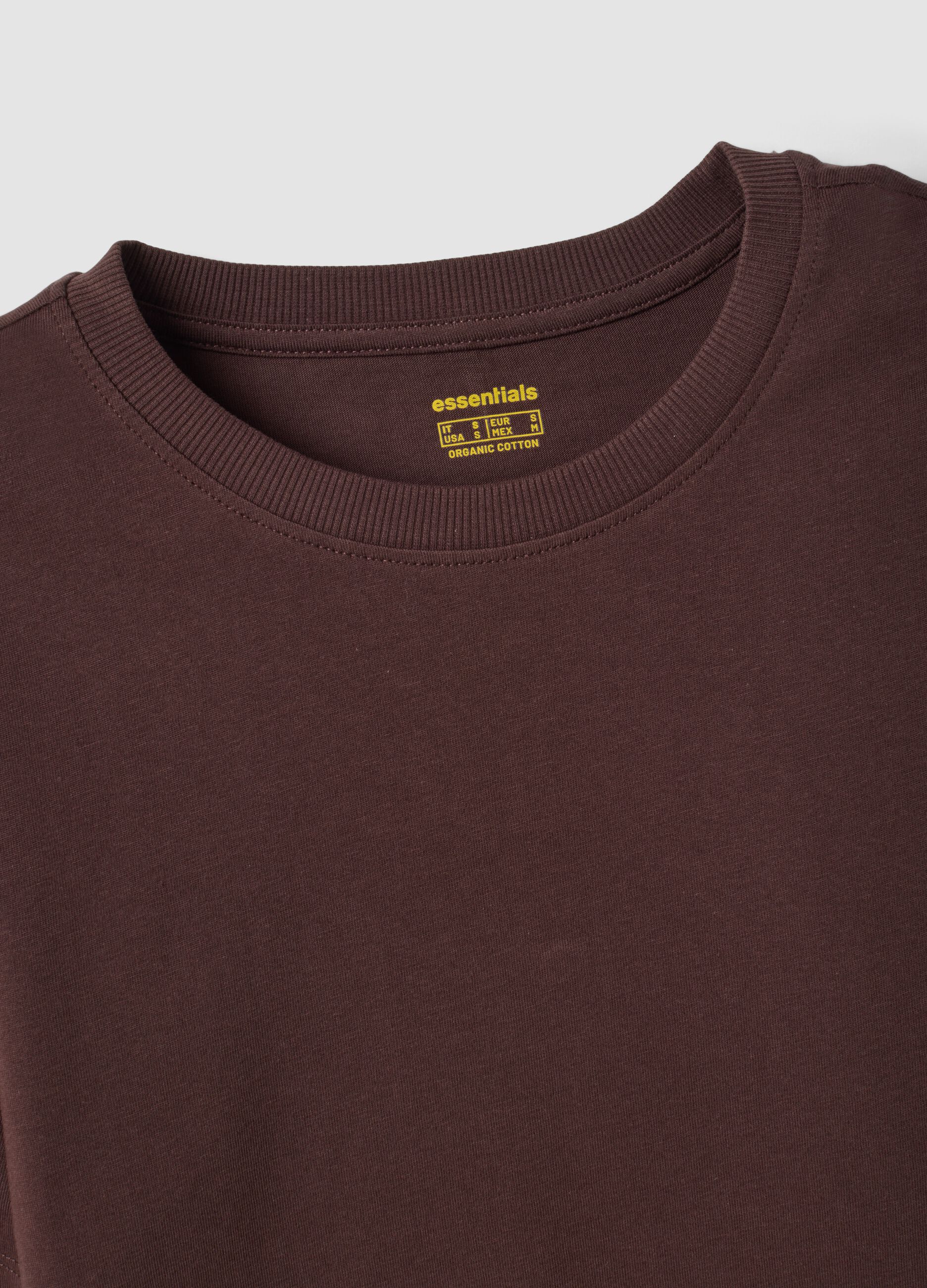 Brown crew-neck T-shirt in pure organic cotton, regular fit