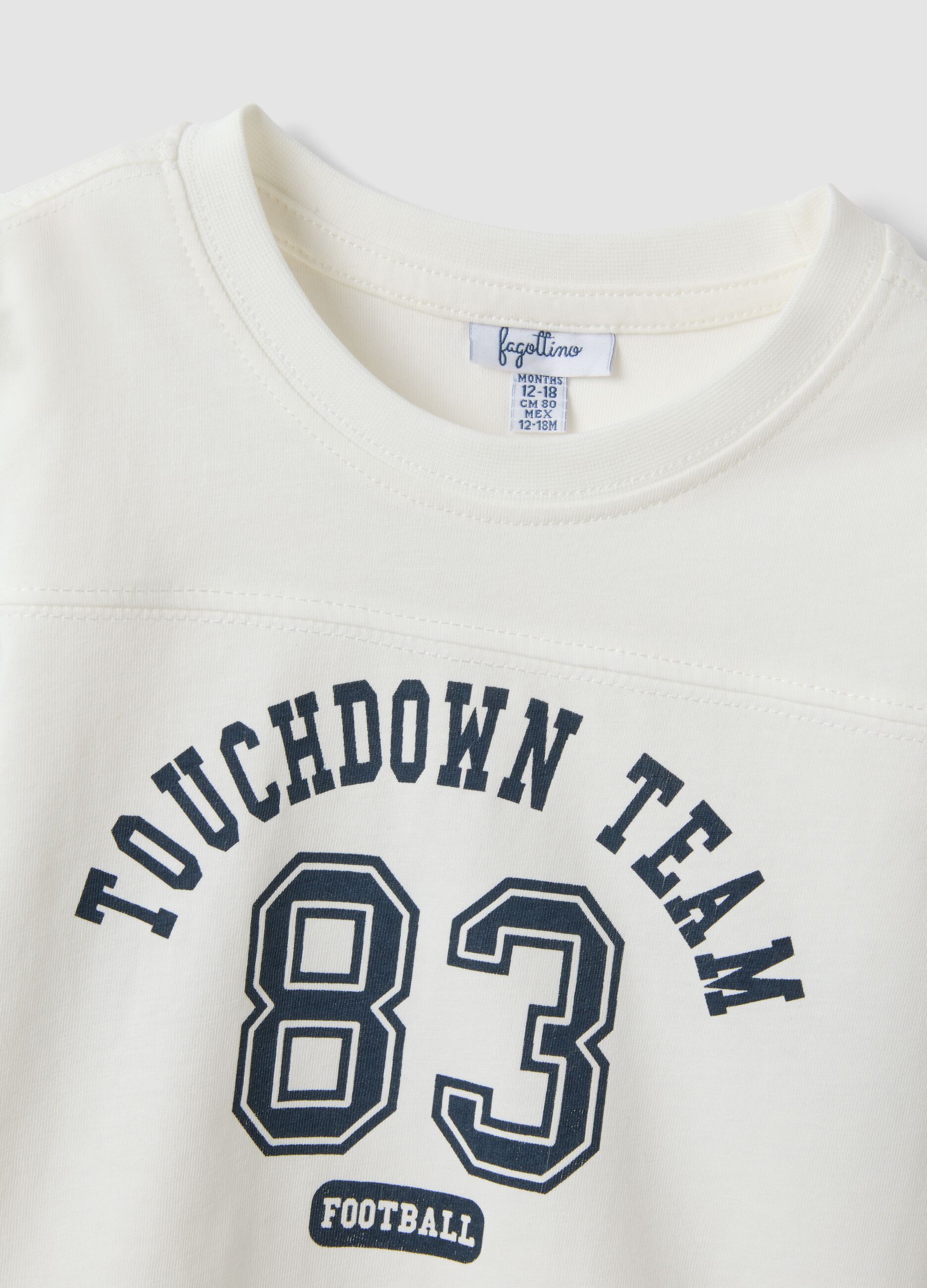 White organic cotton crew-neck T-shirt for baby boy