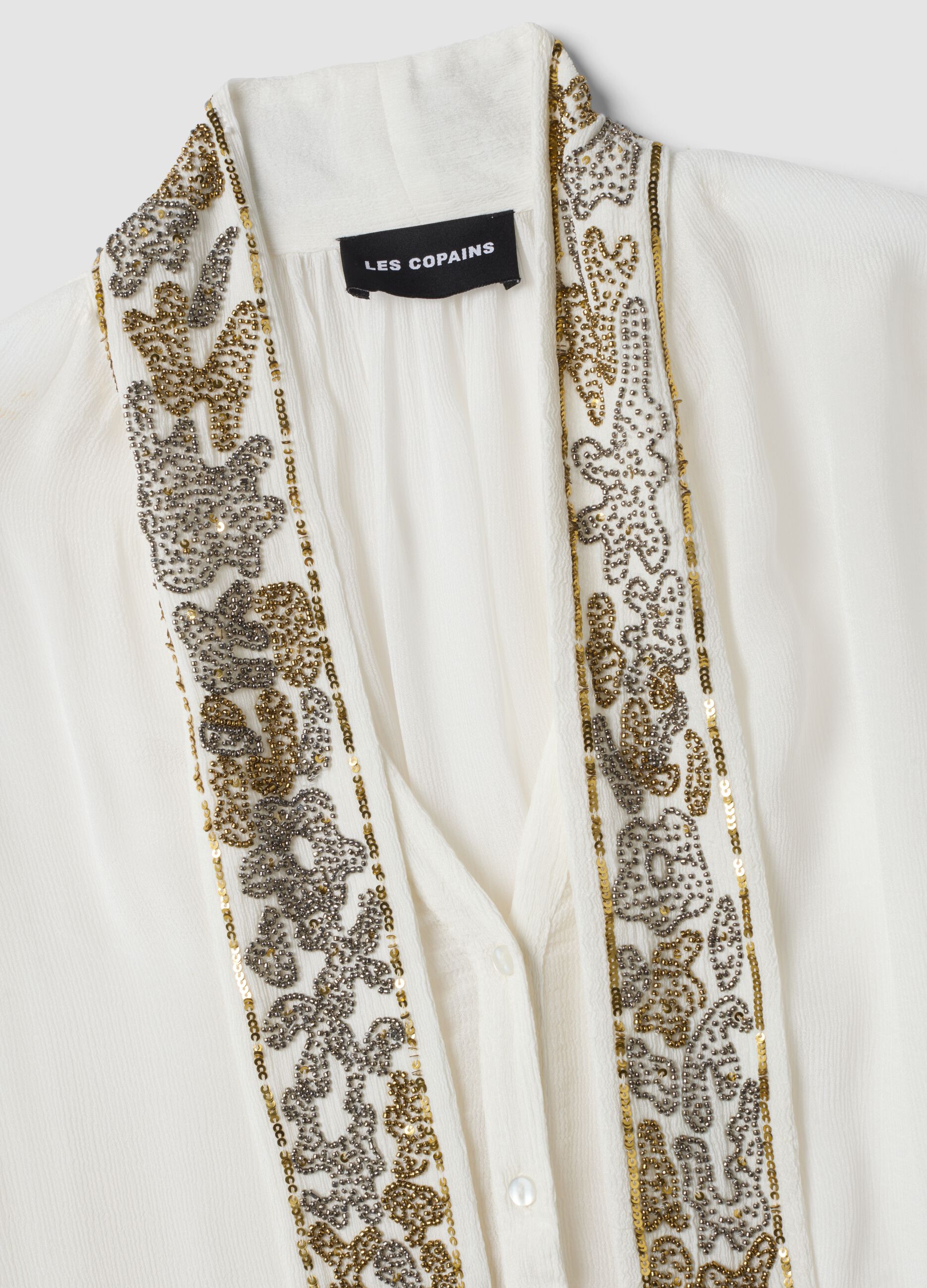 White pure-viscose shirt with embroidered collar