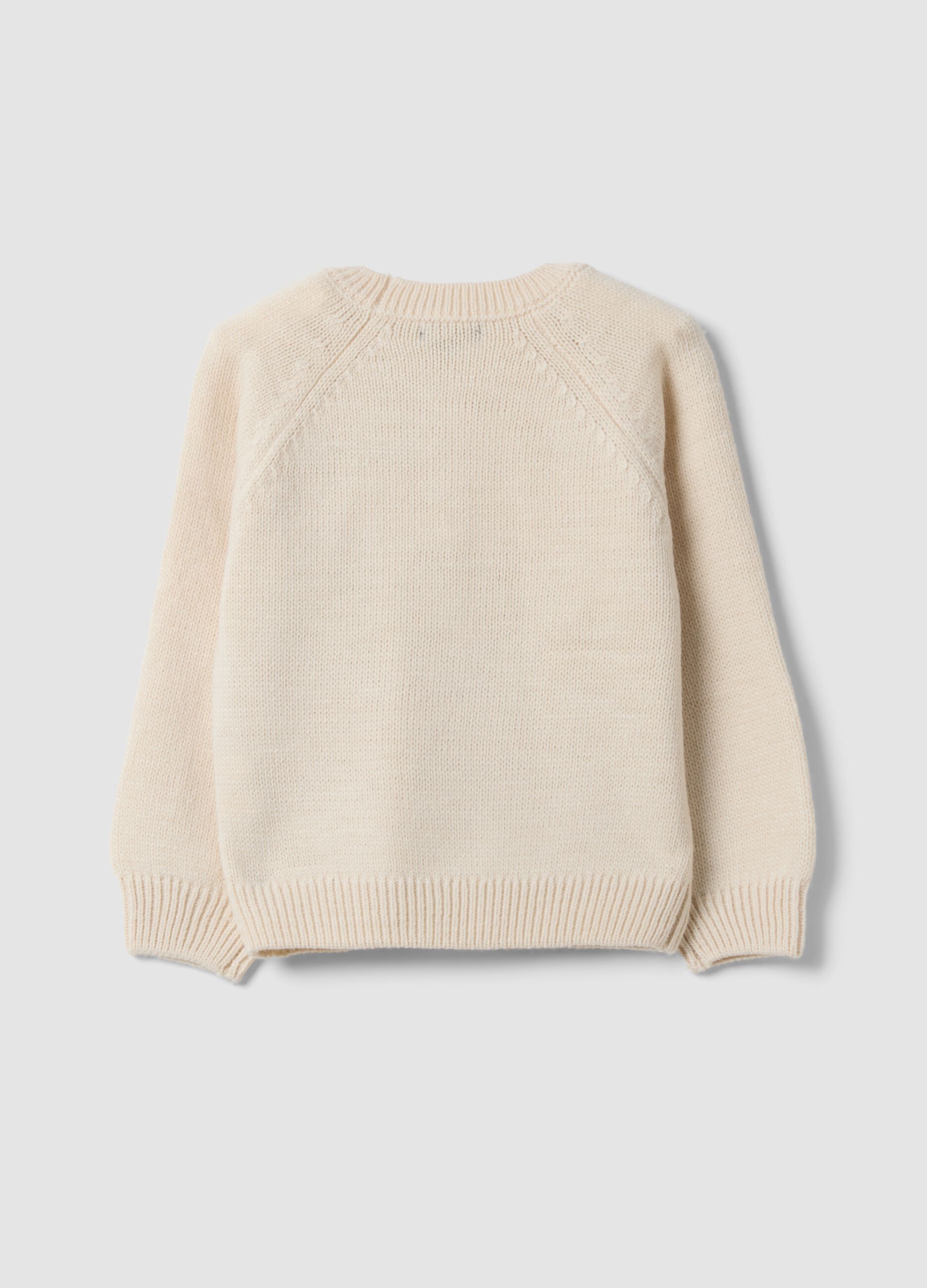 Beige crew-neck jumper with flower, regular fit