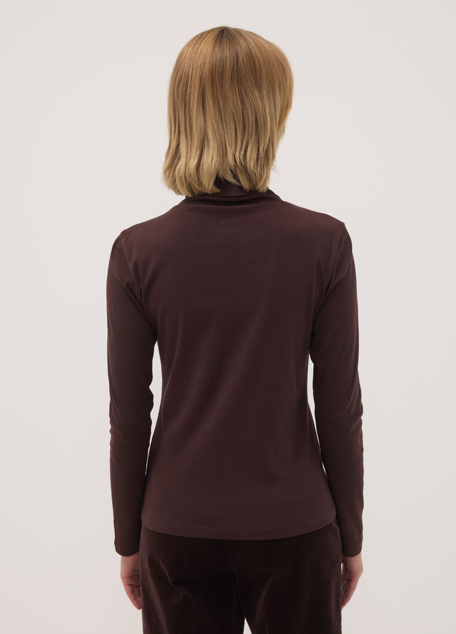 Brown pure cotton crew-neck T-shirt