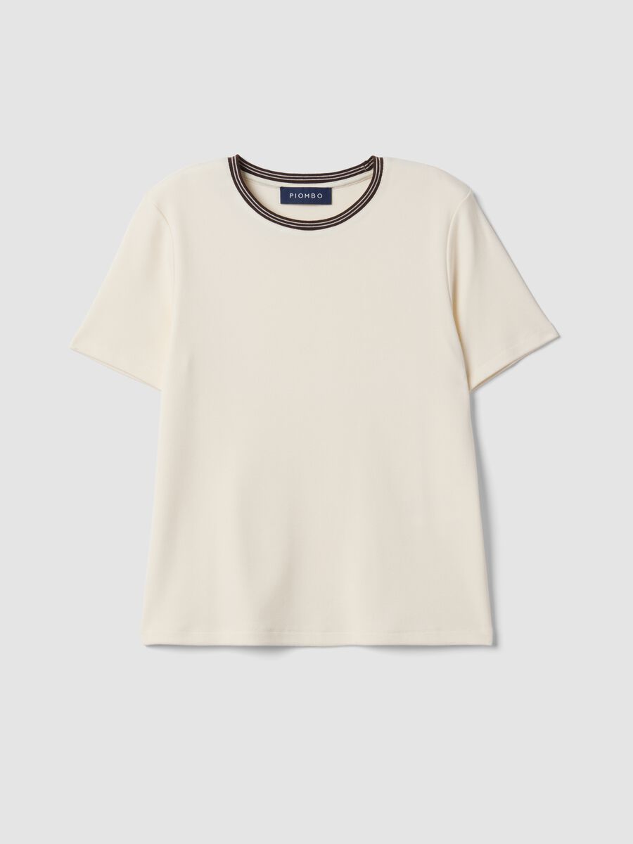 Beige stretch viscose crew-neck T-shirt_0