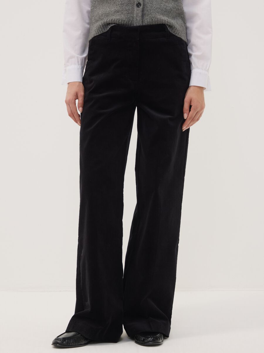 Black The Iconic Pants straight-leg ribbed stretch cotton trousers_1