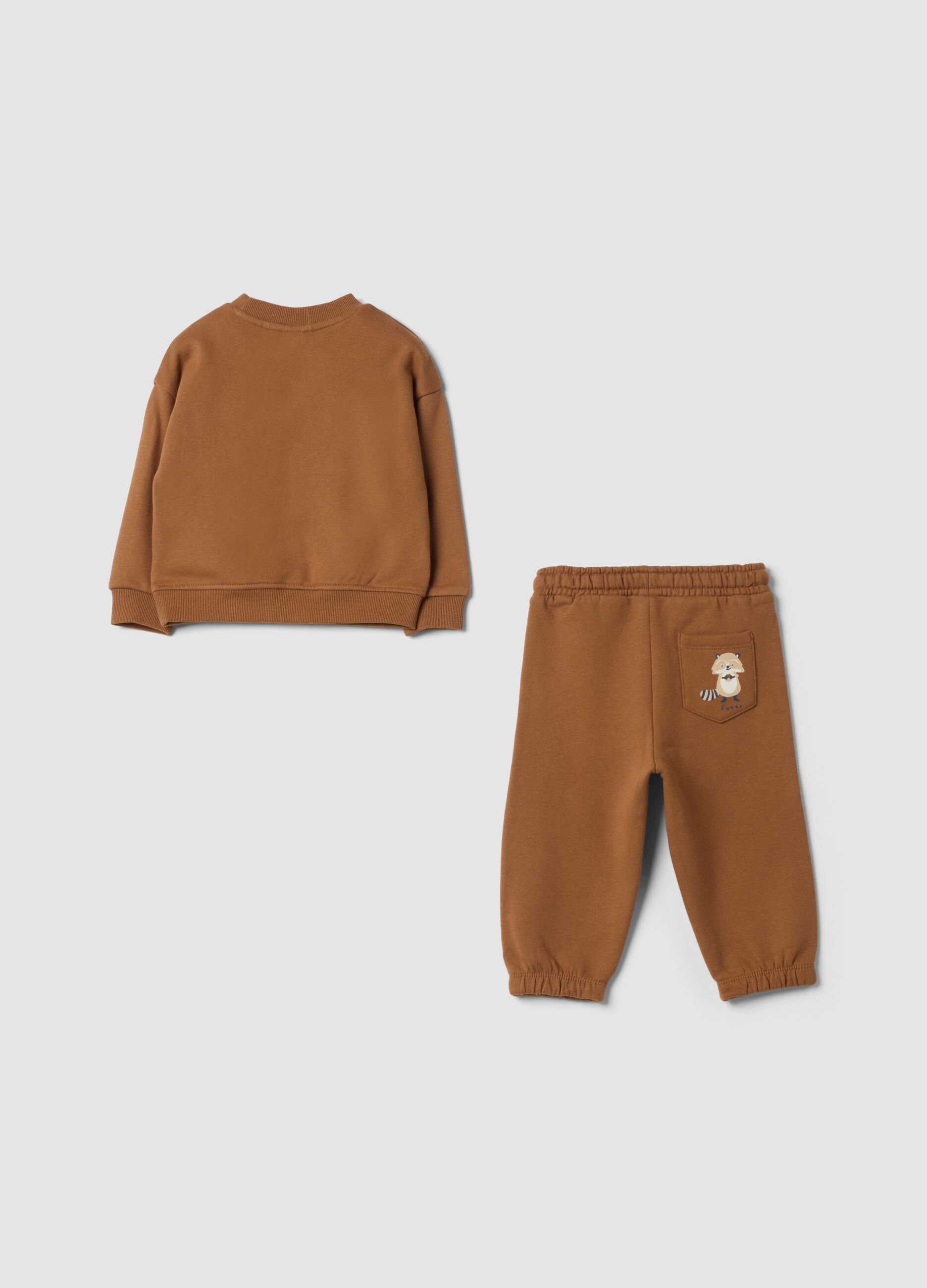 Completo jogging marrone in puro cotone over fit con animaletto