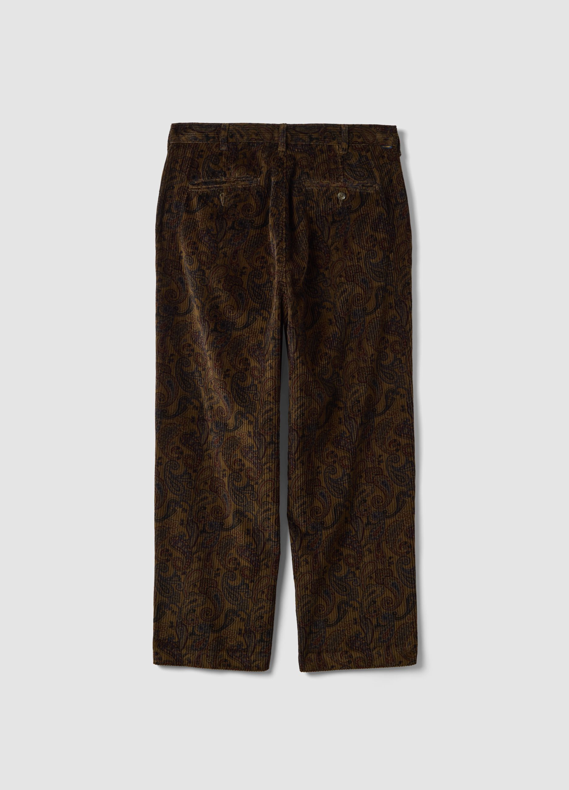 Pantaloni chino marroni in puro cotone con stampa paisley baggy fit