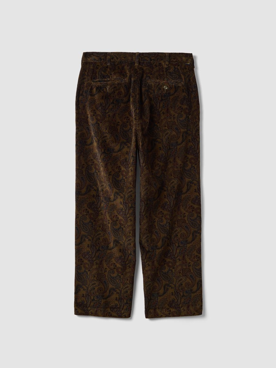 Pantaloni chino marroni in puro cotone con stampa paisley baggy fit_6