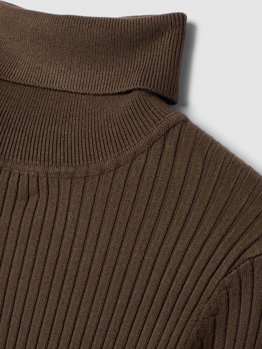 Brown ribbed viscose-blend turtleneck jumper_1