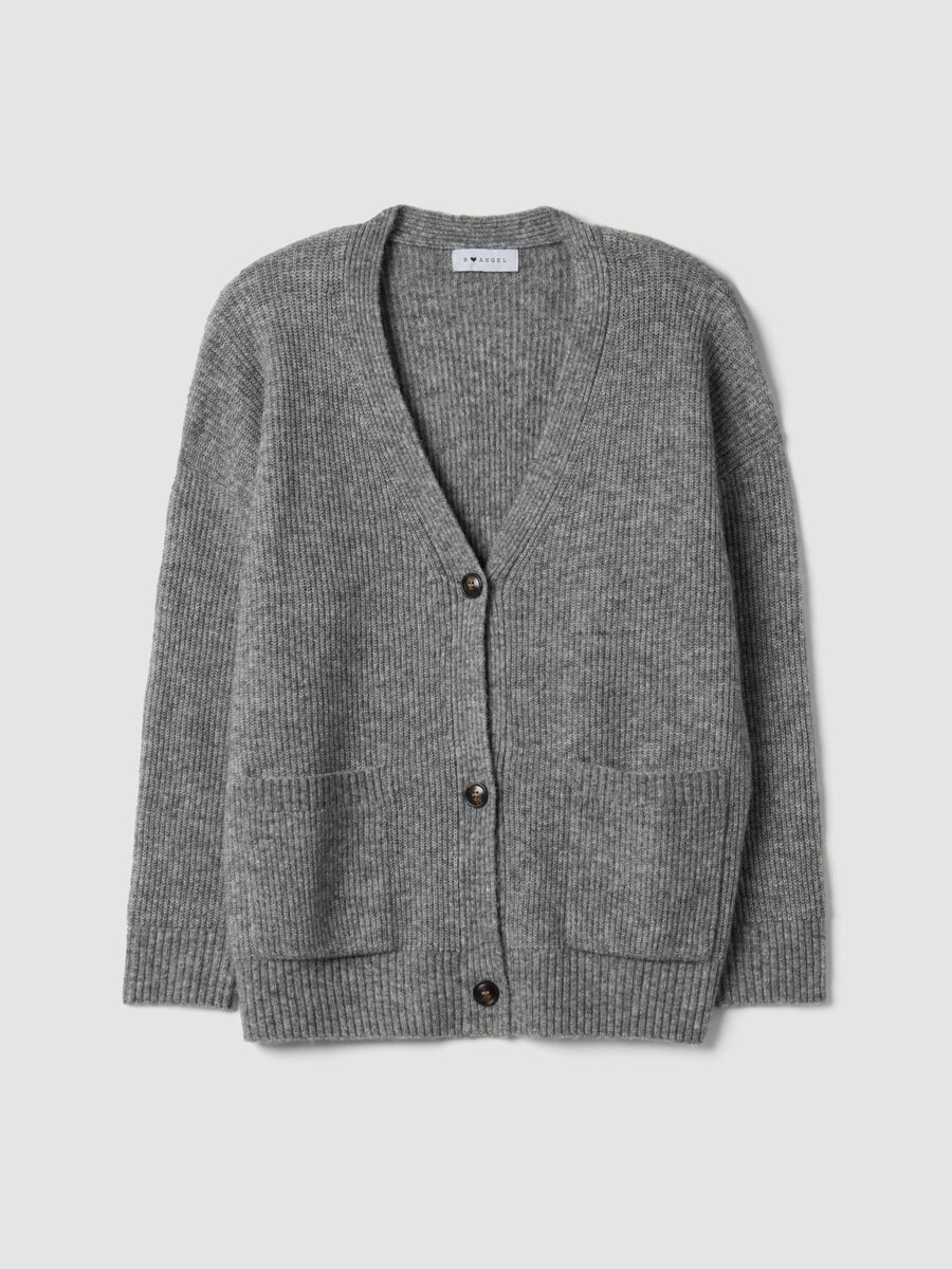 Grey stretch-fabric cardigan with deep V-neck_0