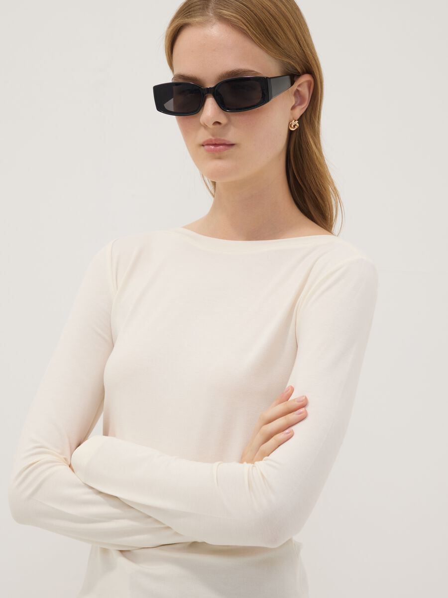 White stretch viscose slim-fit T-shirt_0