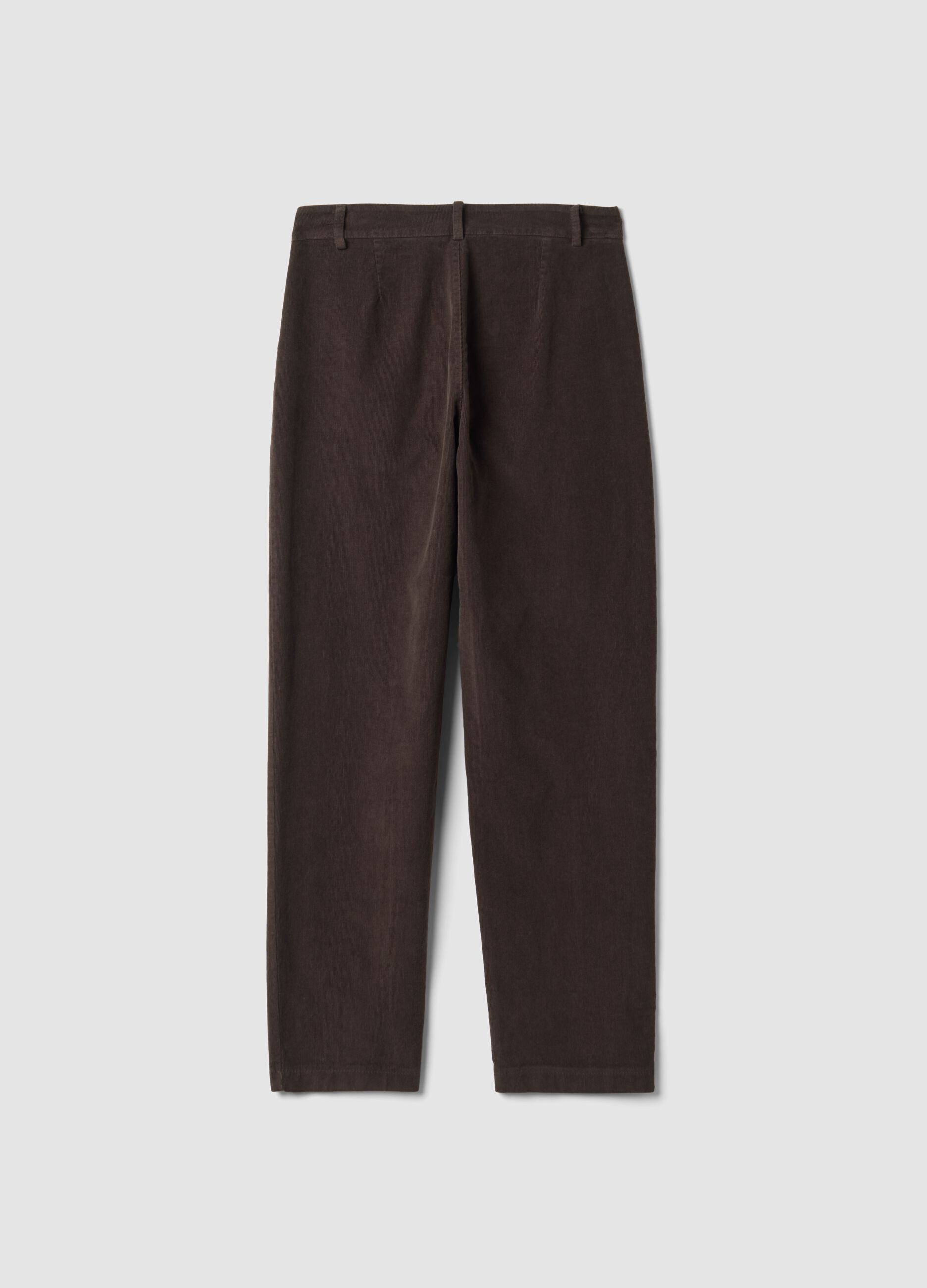 Brown ribbed regular-fit stretch cotton trousers